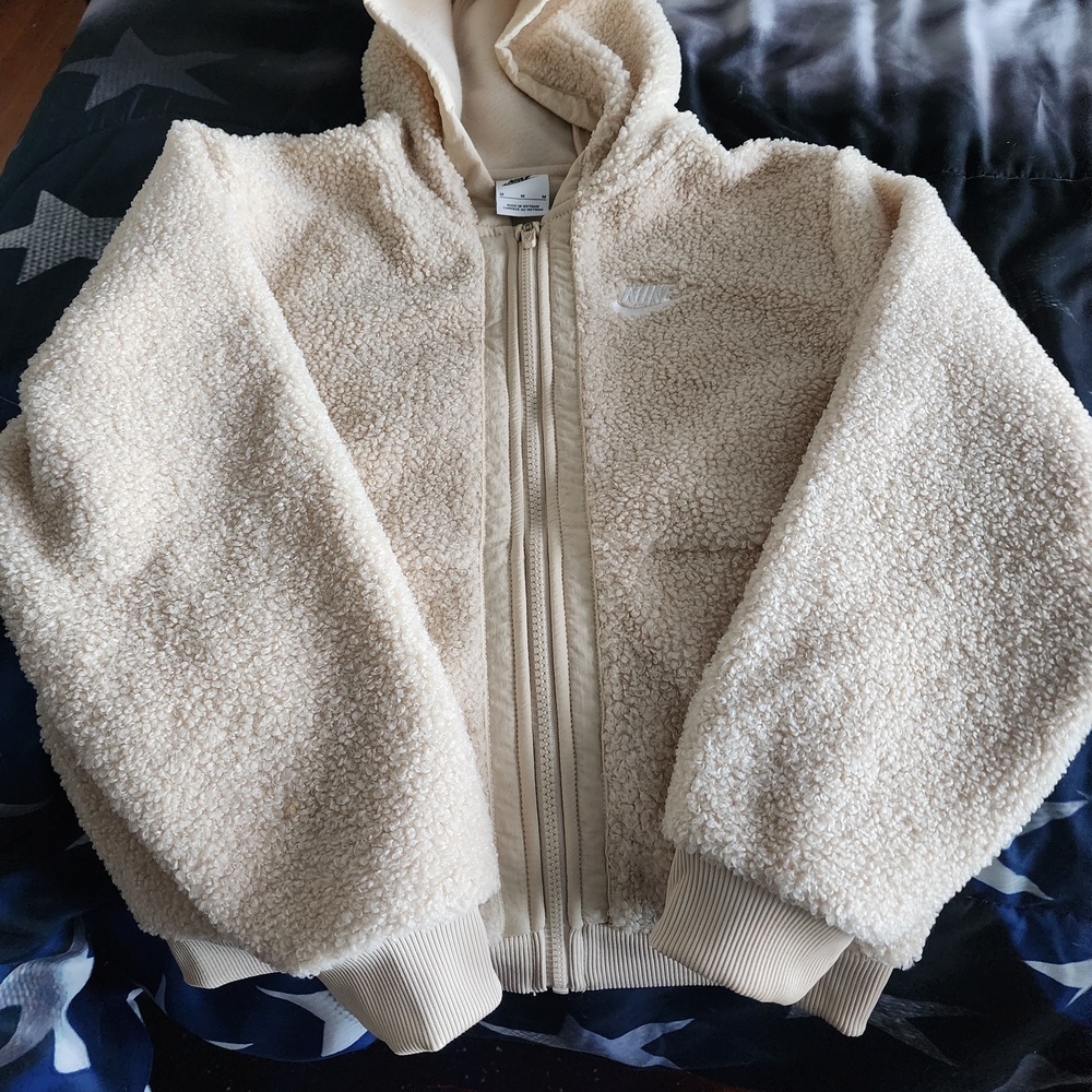 Nike Kids Cream Sherpa Hooded Puffer Jacket